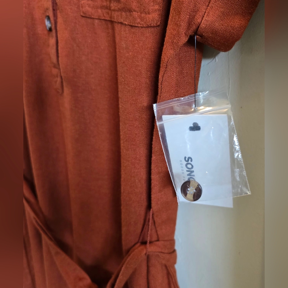 NWT Sonoma Rust Orange Button-Up Mini Dress Small - Picture 3 of 6